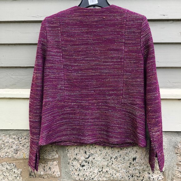 St. John Collarless Woven Fuchsia Multicolor Tweed Boucle Blazer Jacket 8 2019 - Picture 12 of 16